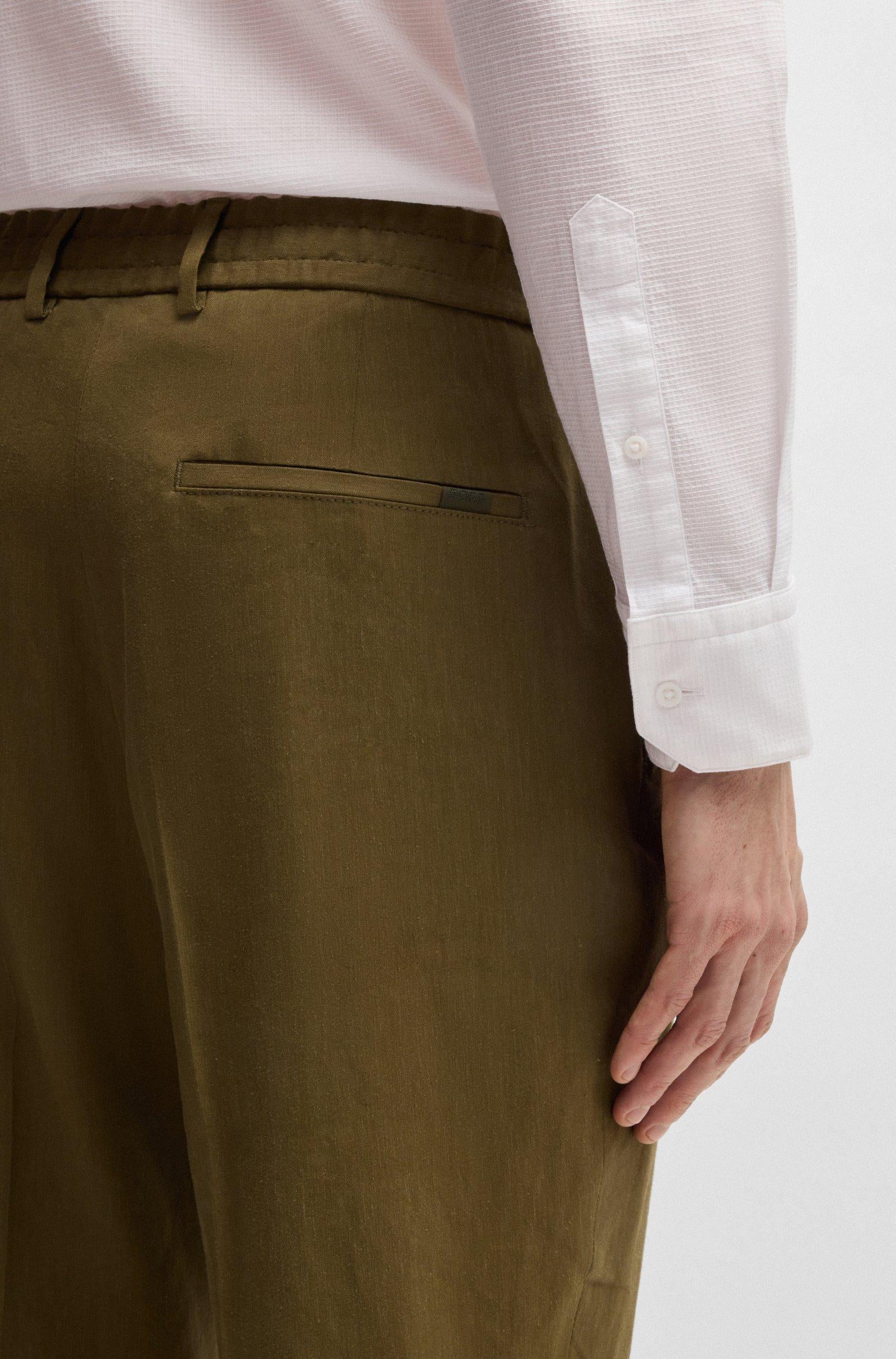 Pantaloni in misto lino con elastico e coulisse