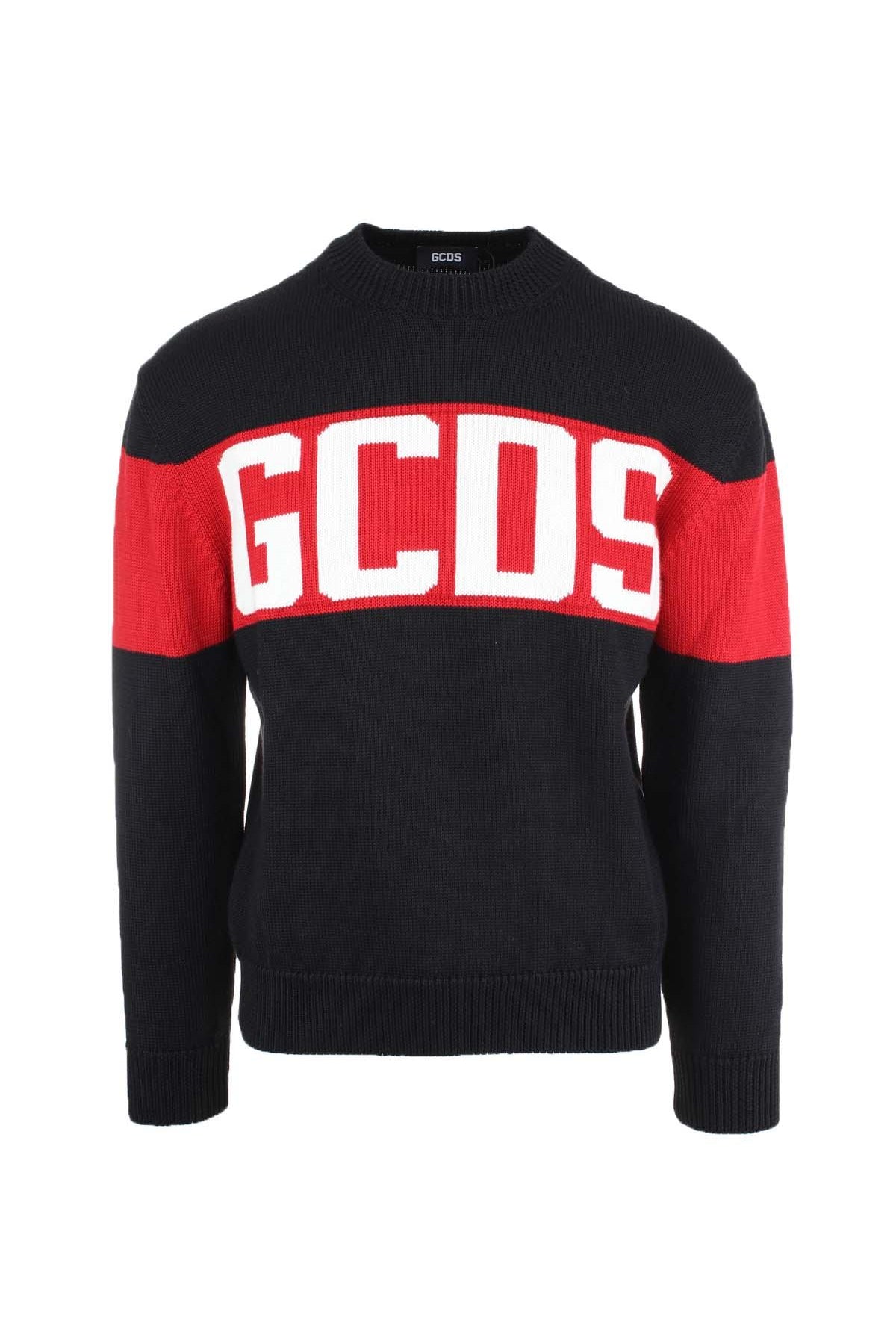 Maglione in lana rasata con banda orizzontale GCDS