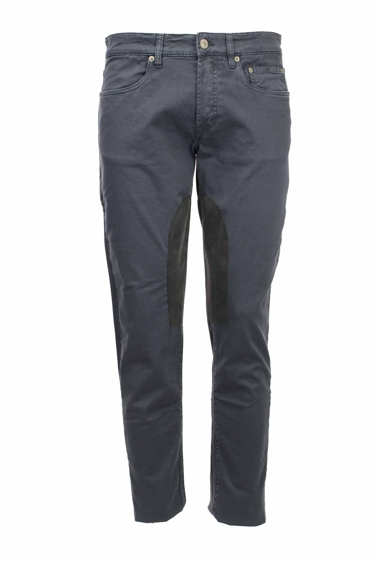 Pantalone 5 tasche con toppe in alcantara