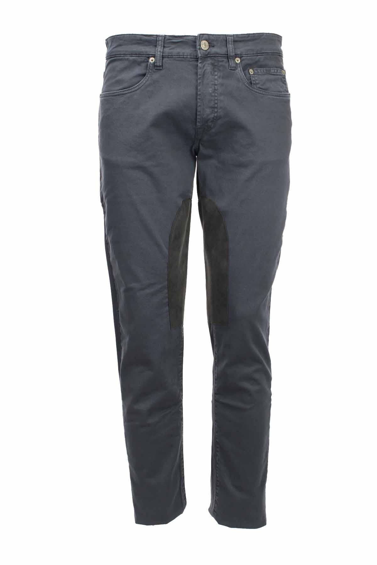 Pantalone 5 tasche con toppe in alcantara