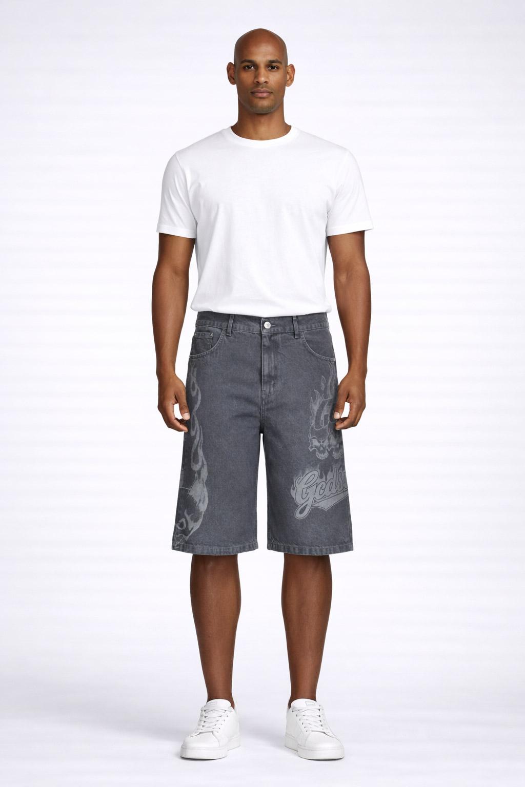 Bermuda Uomo Denim con Stampa e Logo