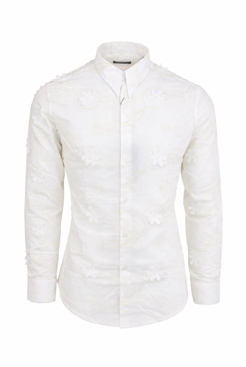 Camicia uomo ricami e fiori applicati slim fit cotone