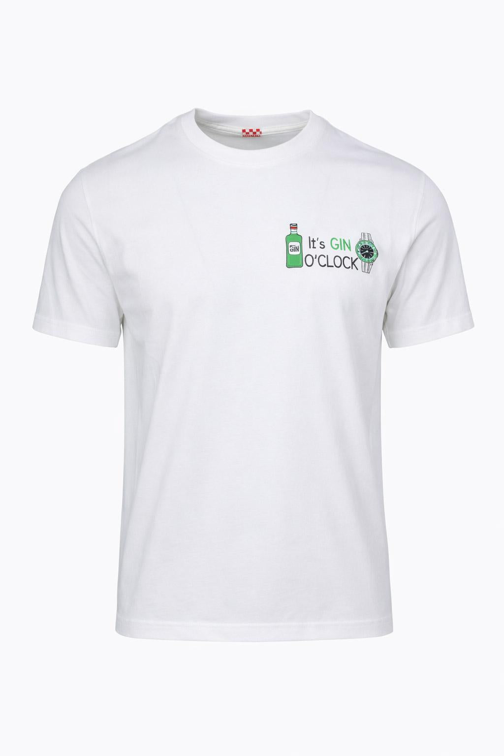 T-shirt "It's Gin O'Clock" in jersey di cotone con stampa