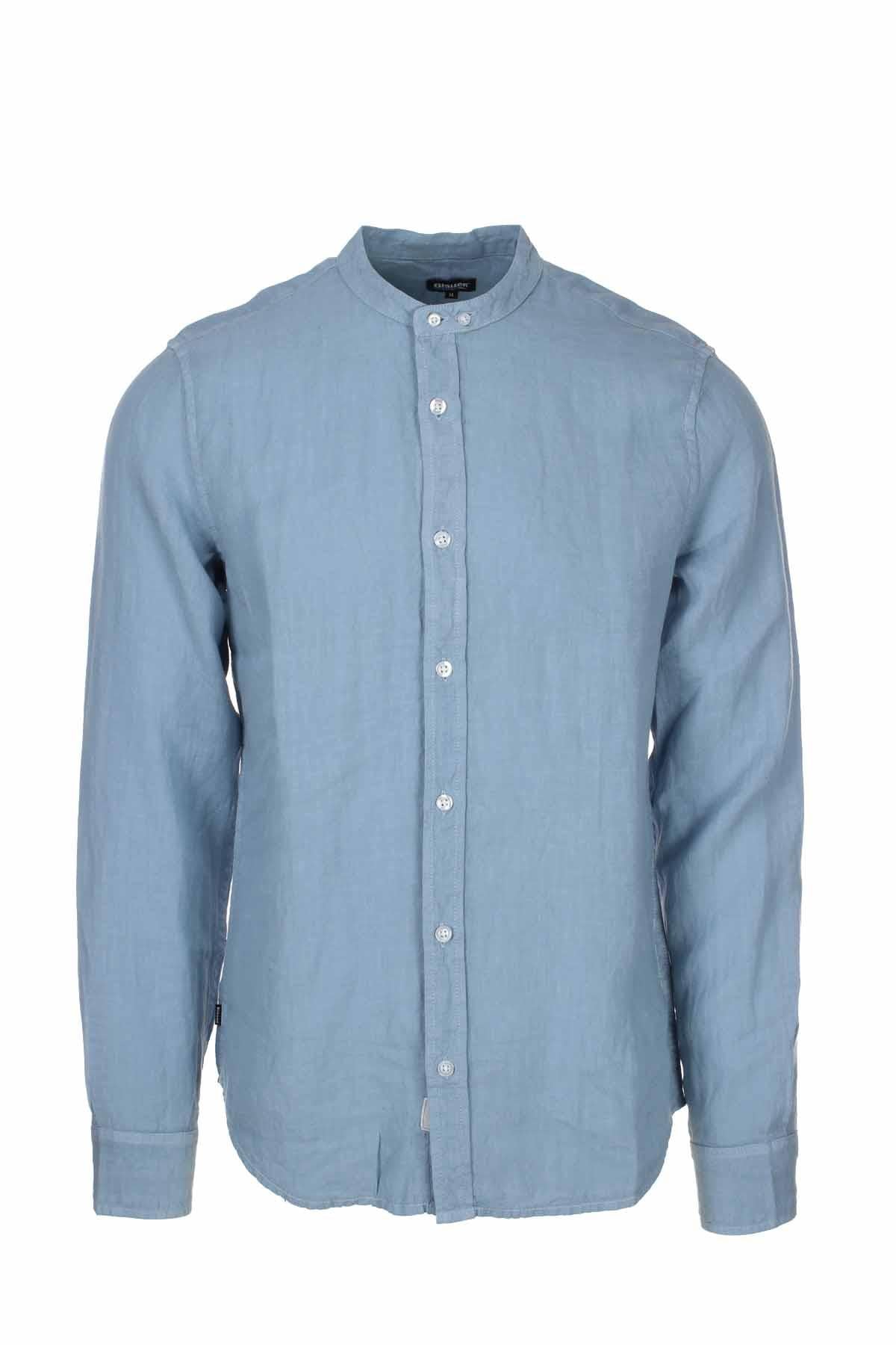 Camicia lino manica lunga collo coreana