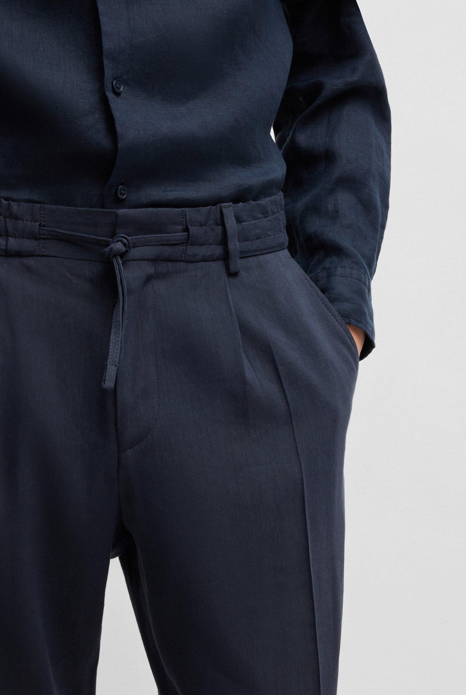 Pantaloni in misto lino con elastico e coulisse