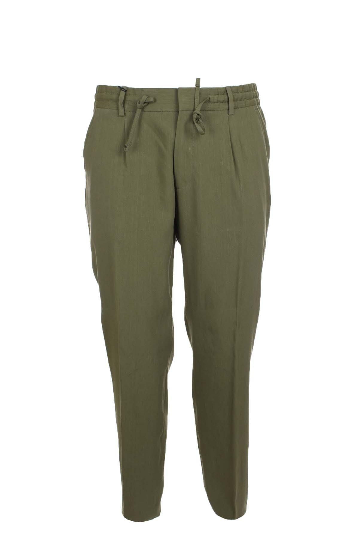 Pantaloni in misto lino con elastico e coulisse