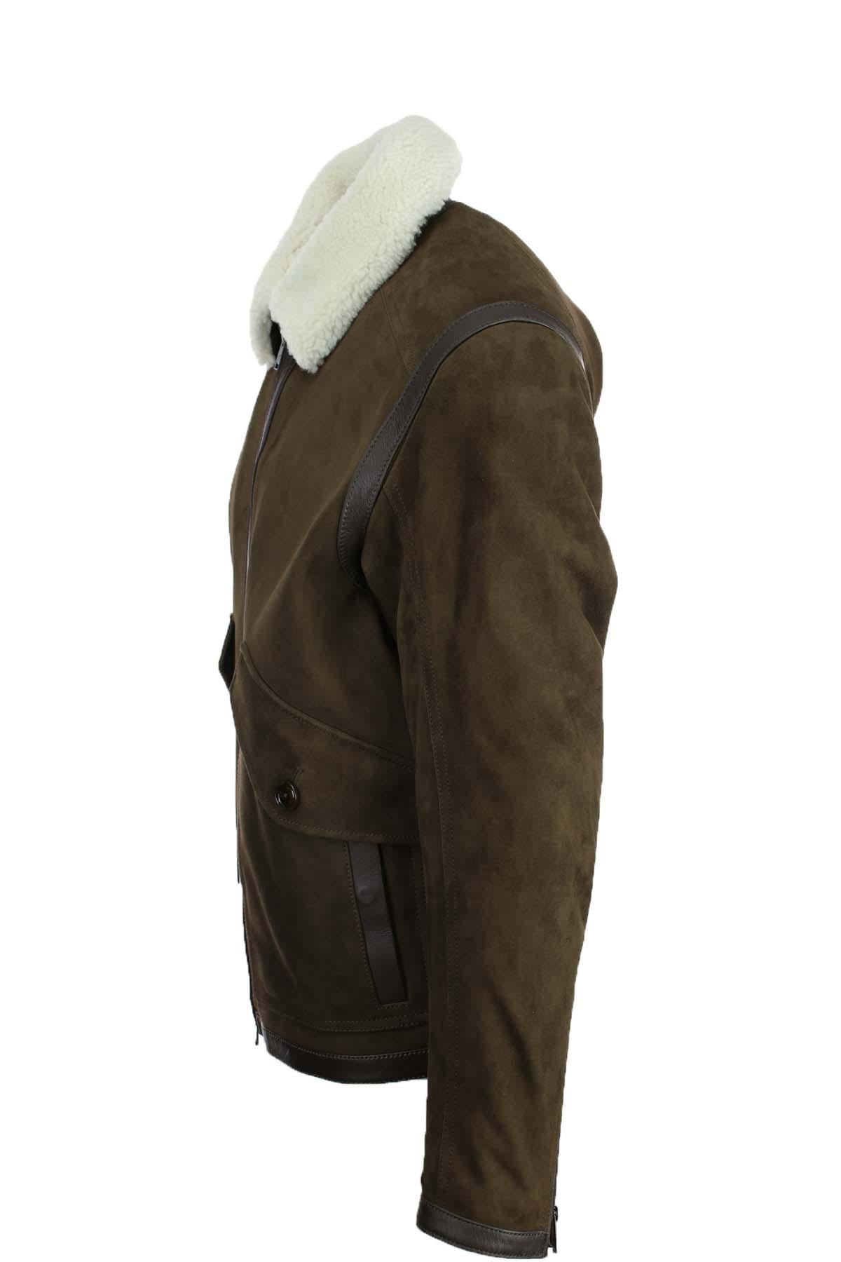 Giubbotto in pelle scamosciata collo aviatore