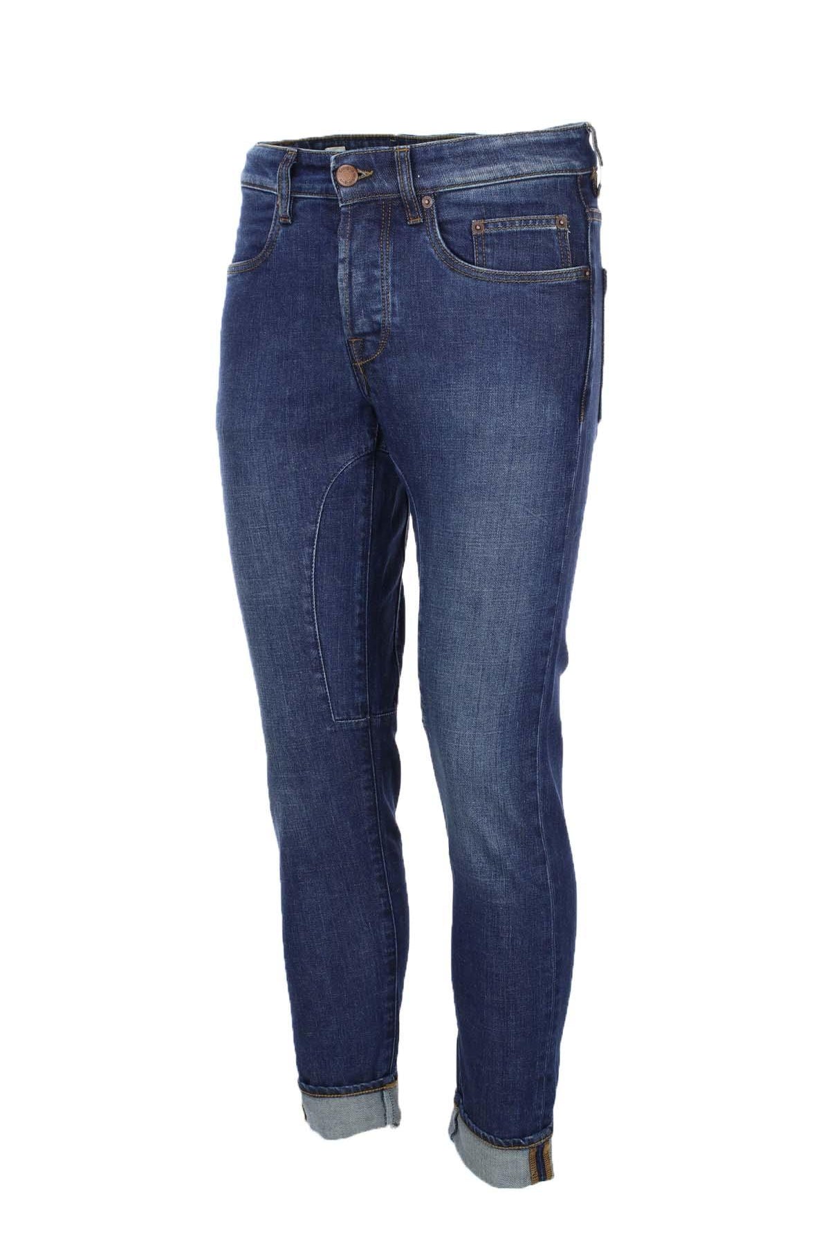 Jeans denim 5 tasche con toppe in tinta