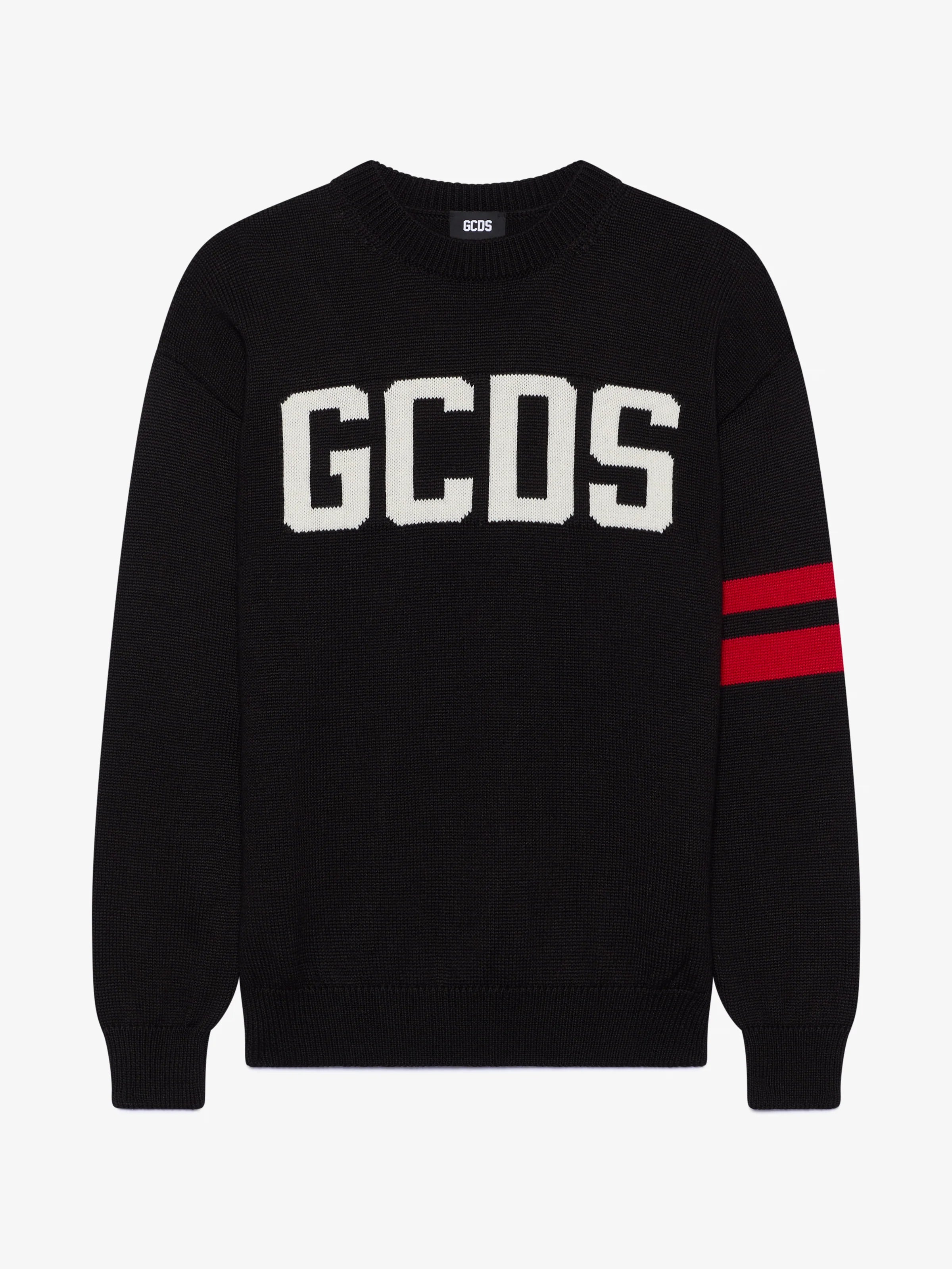 Maglione in lana con logo e doppia banda sul braccio 