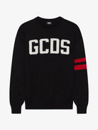 Maglione in lana con logo e doppia banda sul braccio 