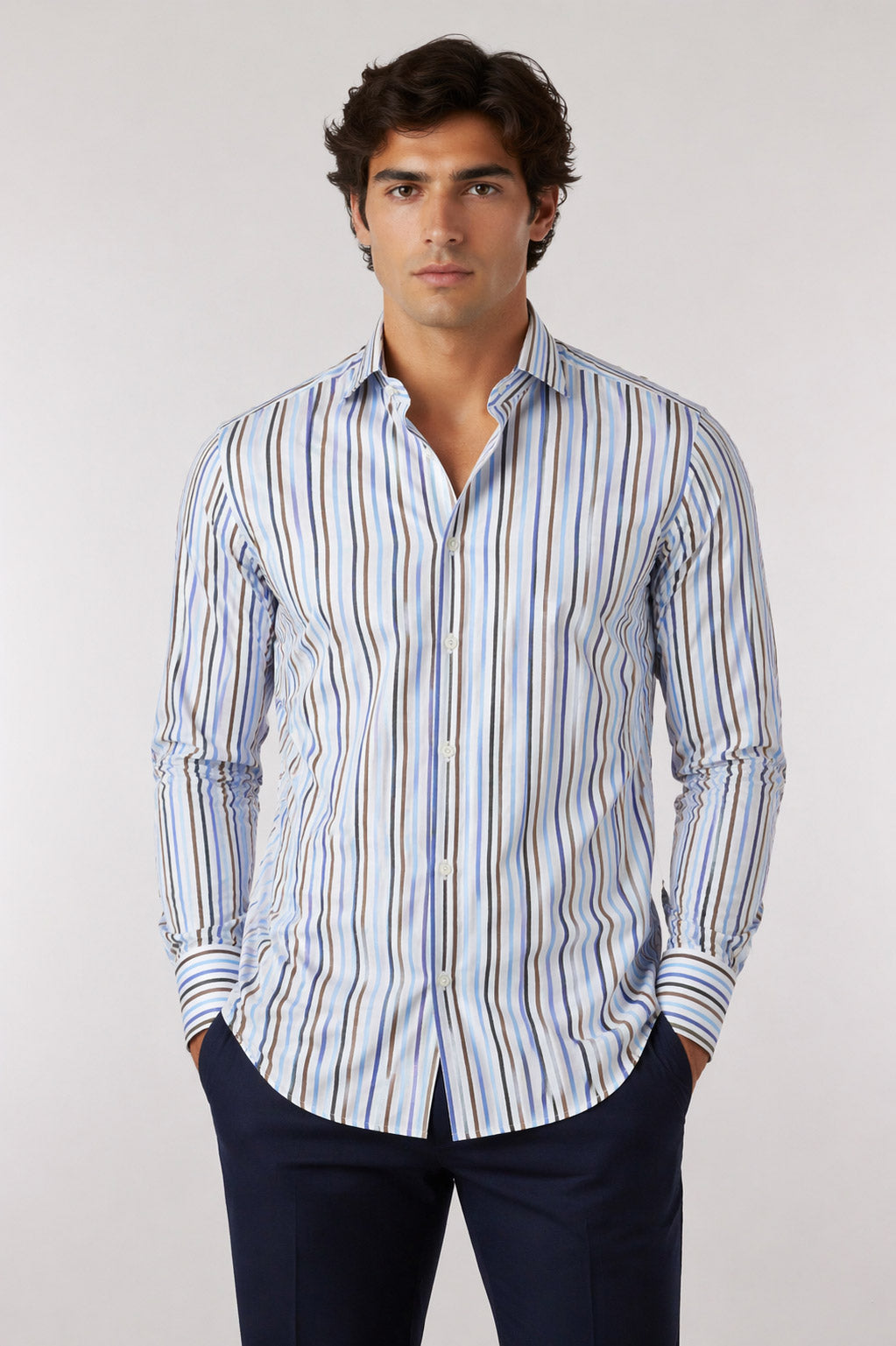 Camicia Uomo a Righe Multicolor in Cotone 