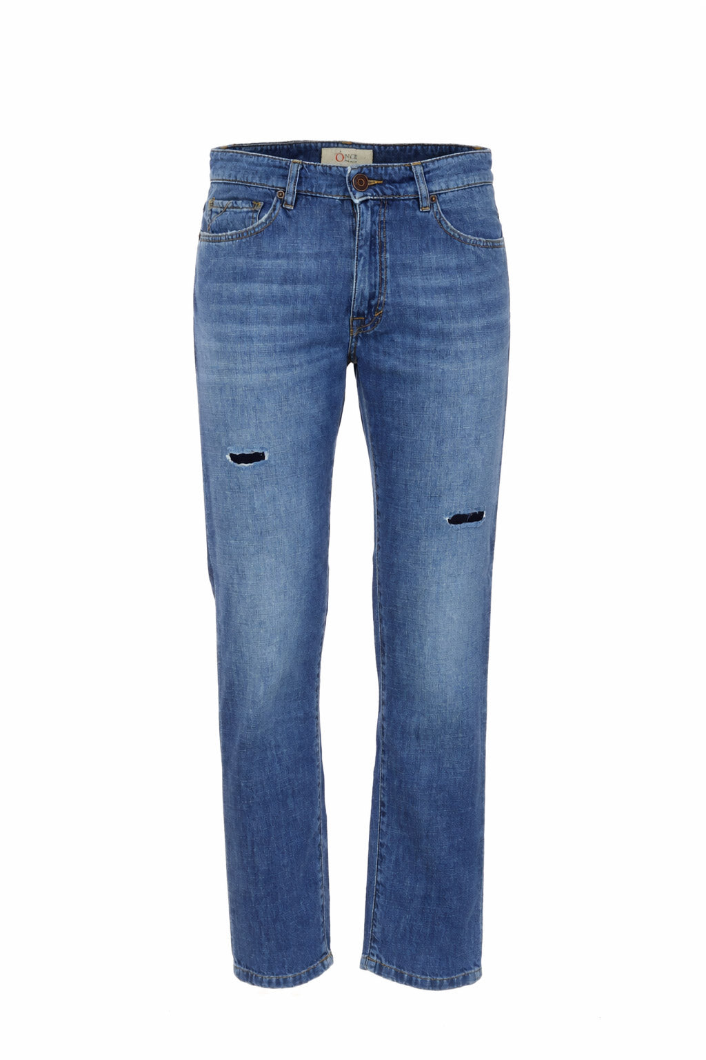Jeans Uomo 5 Tasche Denim Used con Rotture 