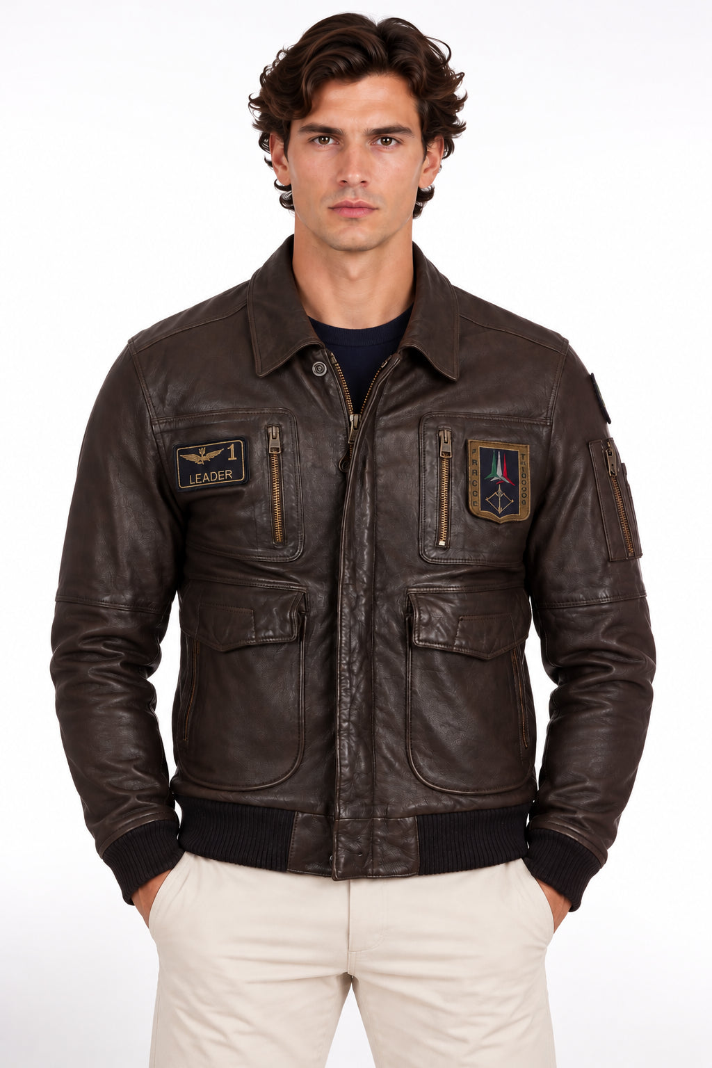 Giubbotto in pelle con patch 