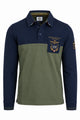 Polo manica lunga in piquet con patch e ricami