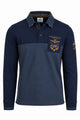 Polo manica lunga in piquet con patch e ricami
