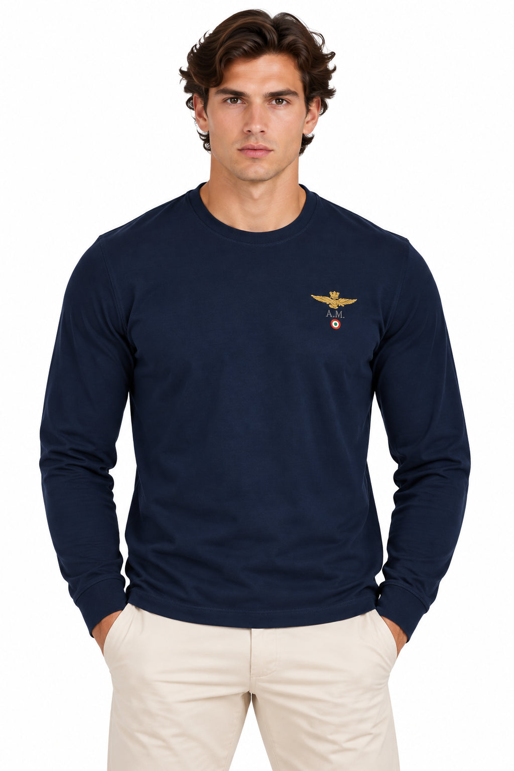 Tshirt manica lunga in jersey con logo ricamato 
