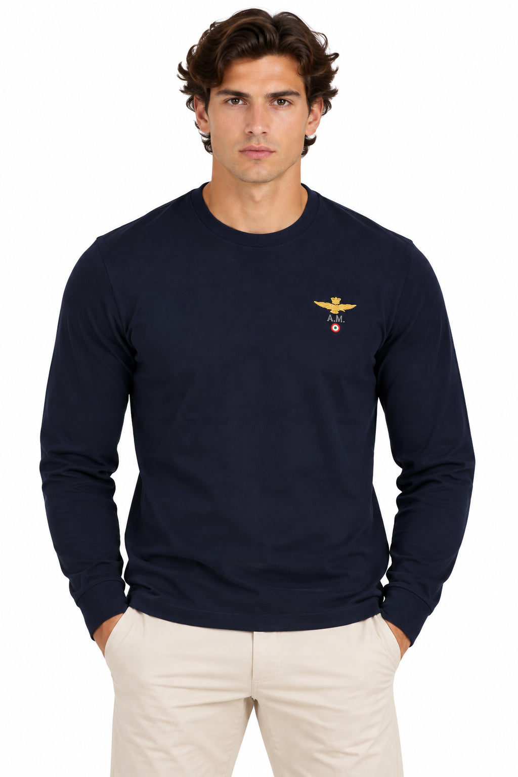 Tshirt manica lunga in jersey con logo ricamato 