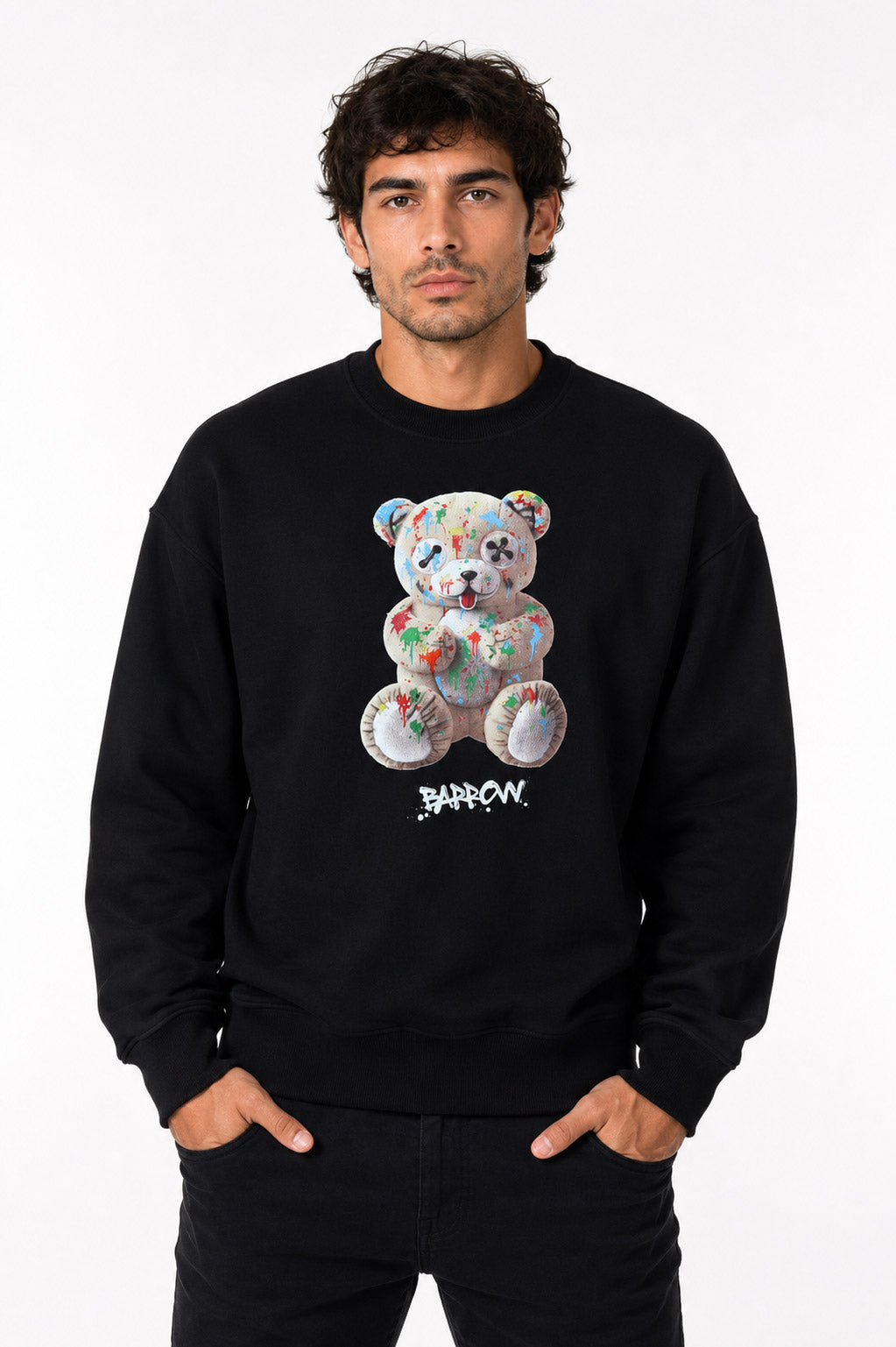 Felpa girocollo unisex con orsetto e lettering Barrow 