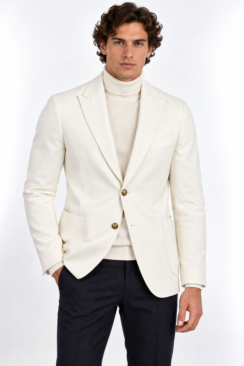 Giacca Blazer Uomo in Jersey Stretch con Bottoni in Metallo 
