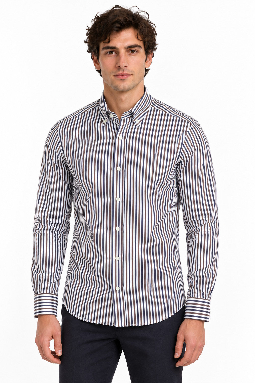 Camicia Uomo in Cotone a Righe Multicolor Button Down 