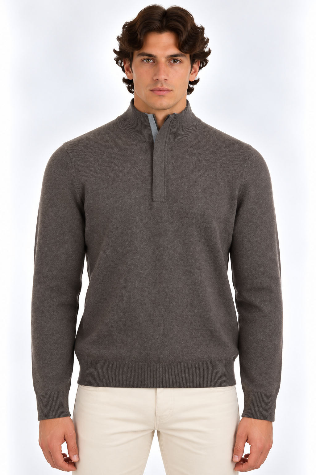 Maglia Uomo Lupetto con Zip Nascosta in Lana e Cashmere 