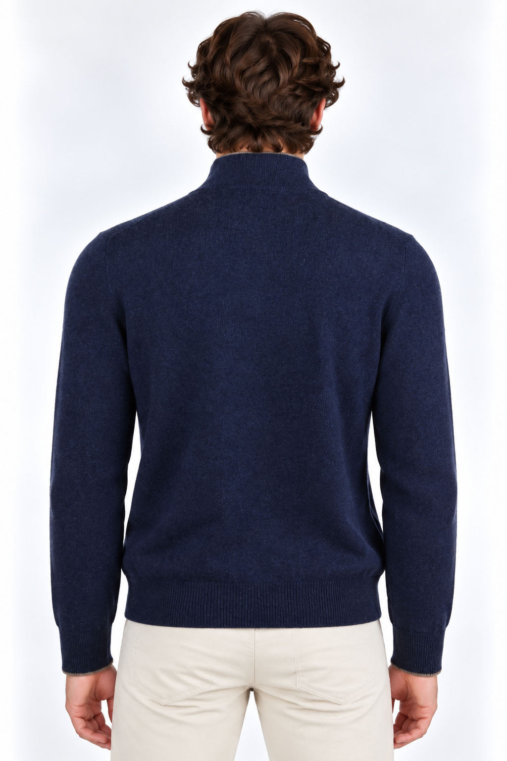 Maglia Uomo Lupetto con Zip Nascosta in Lana e Cashmere 