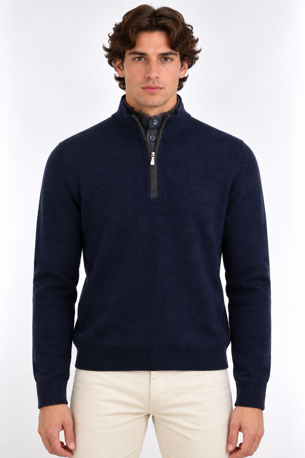 Maglia Uomo Collo Lupetto con Zip e Bottoni in lana 