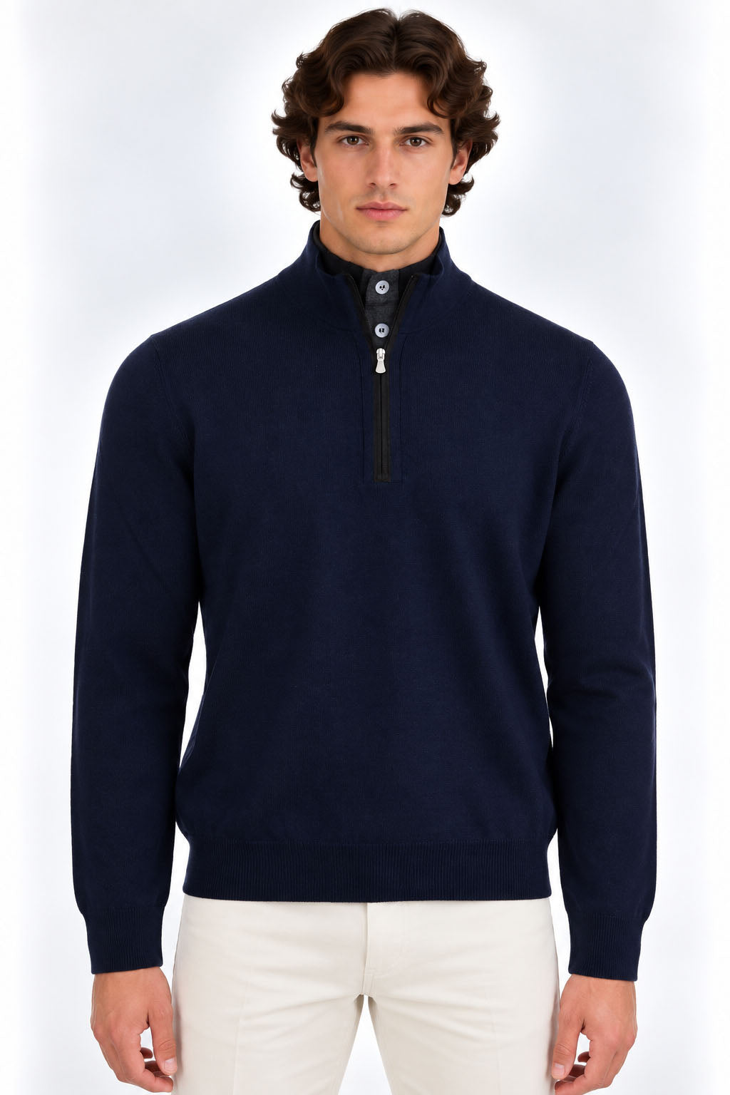 Maglia Uomo Collo Lupetto con Zip e Bottoni in lana 
