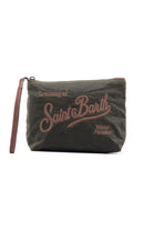 Pochette Aline Wax in Tessuto Cerato con Logo Ricamato 