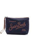 Pochette Aline Wax in Tessuto Cerato con Logo Ricamato 