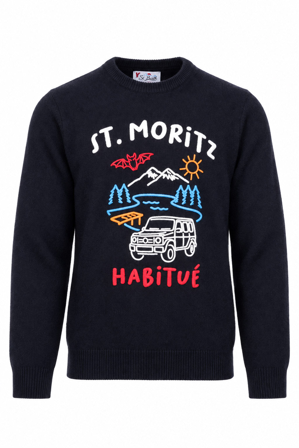 Maglia in lana con scritte a rilievo st. moritzheron 