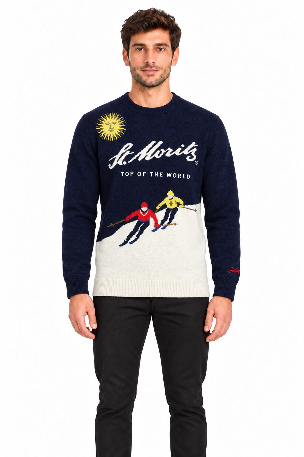 Maglia girocollo in lana con disegno 