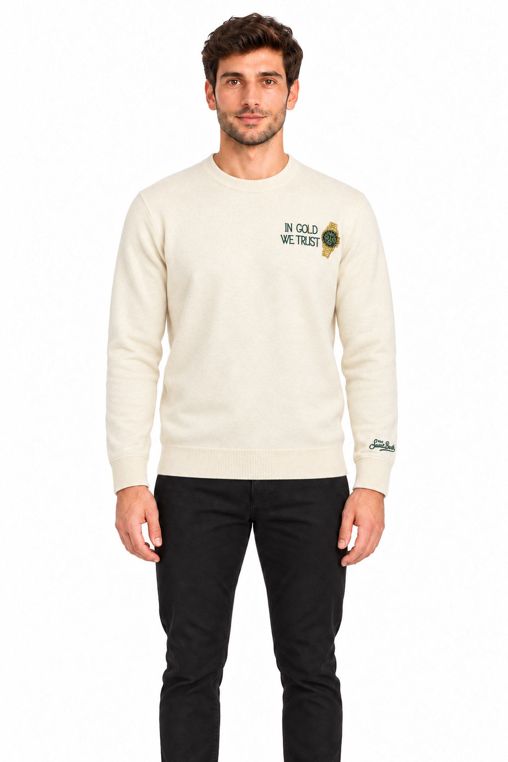 Maglia girocollo in lana con ricamo heron light 