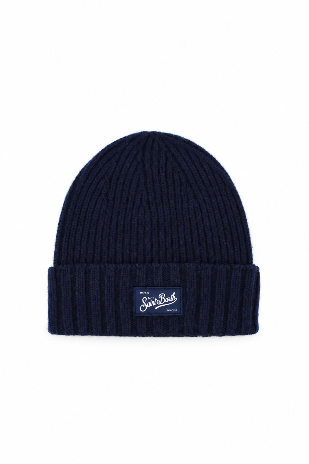 Cappellino Unisex in lana a Coste con Risvolto e Patch Logo 
