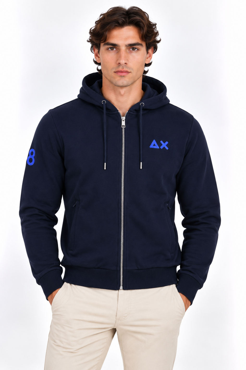 Felpa Uomo Cardigan Zip Cappuccio e Dettagli Fluo 