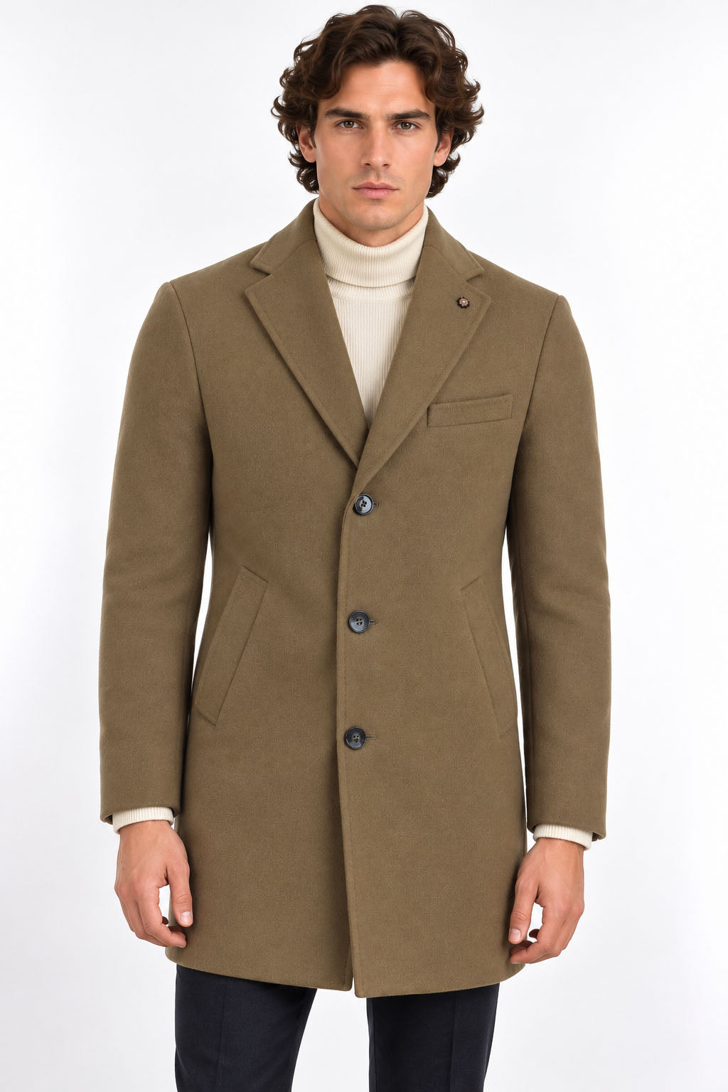 Cappotto monopetto 3/4 in lana 
