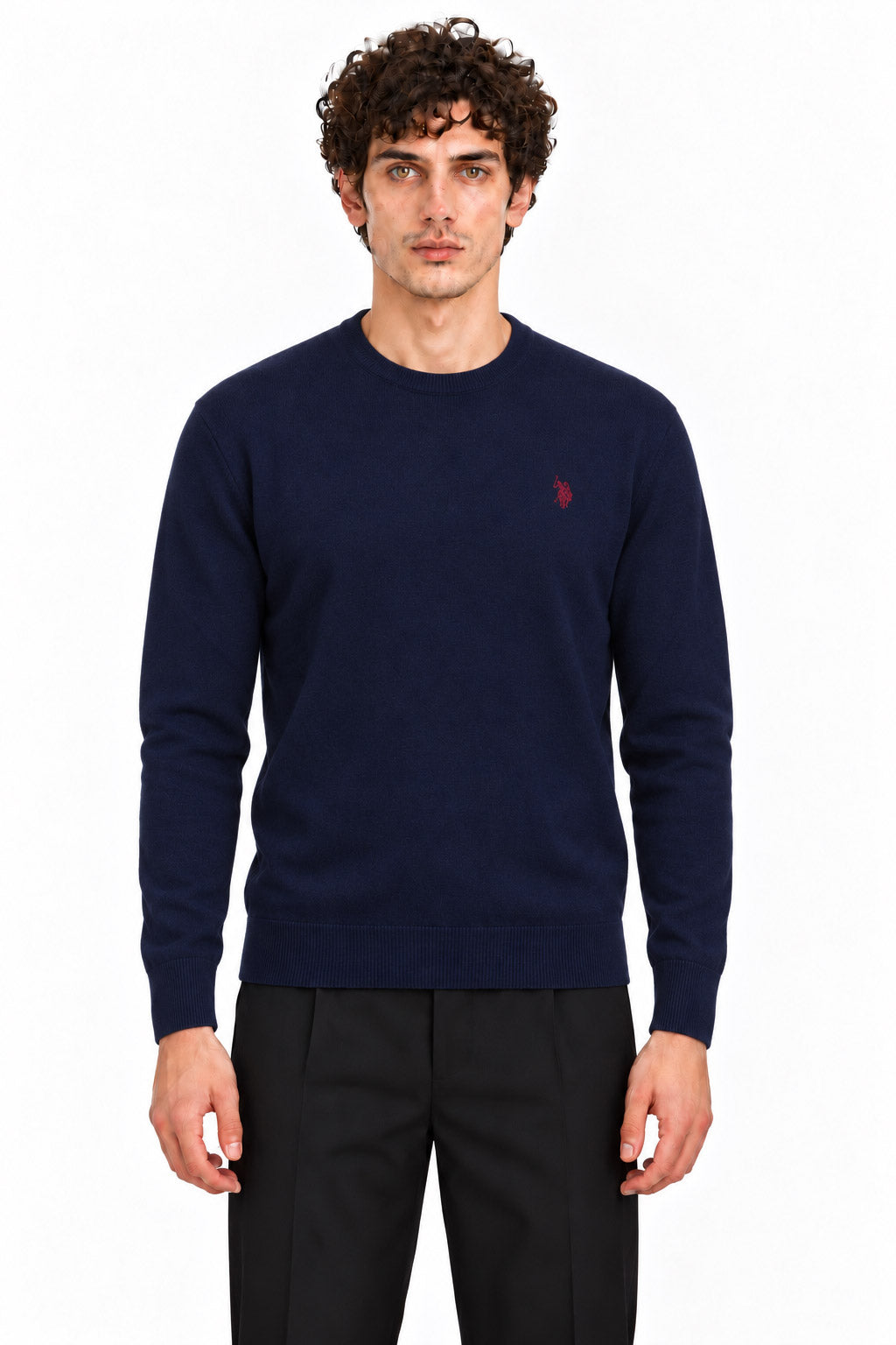 Maglia girocollo in lana con logo 