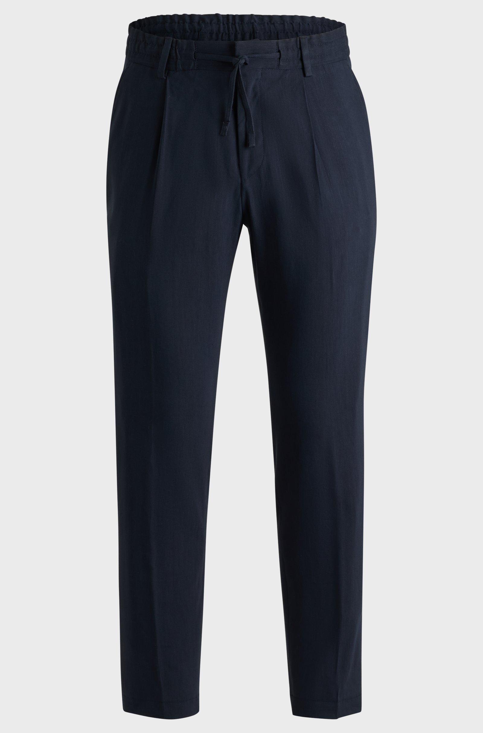Pantaloni in misto lino con elastico e coulisse 