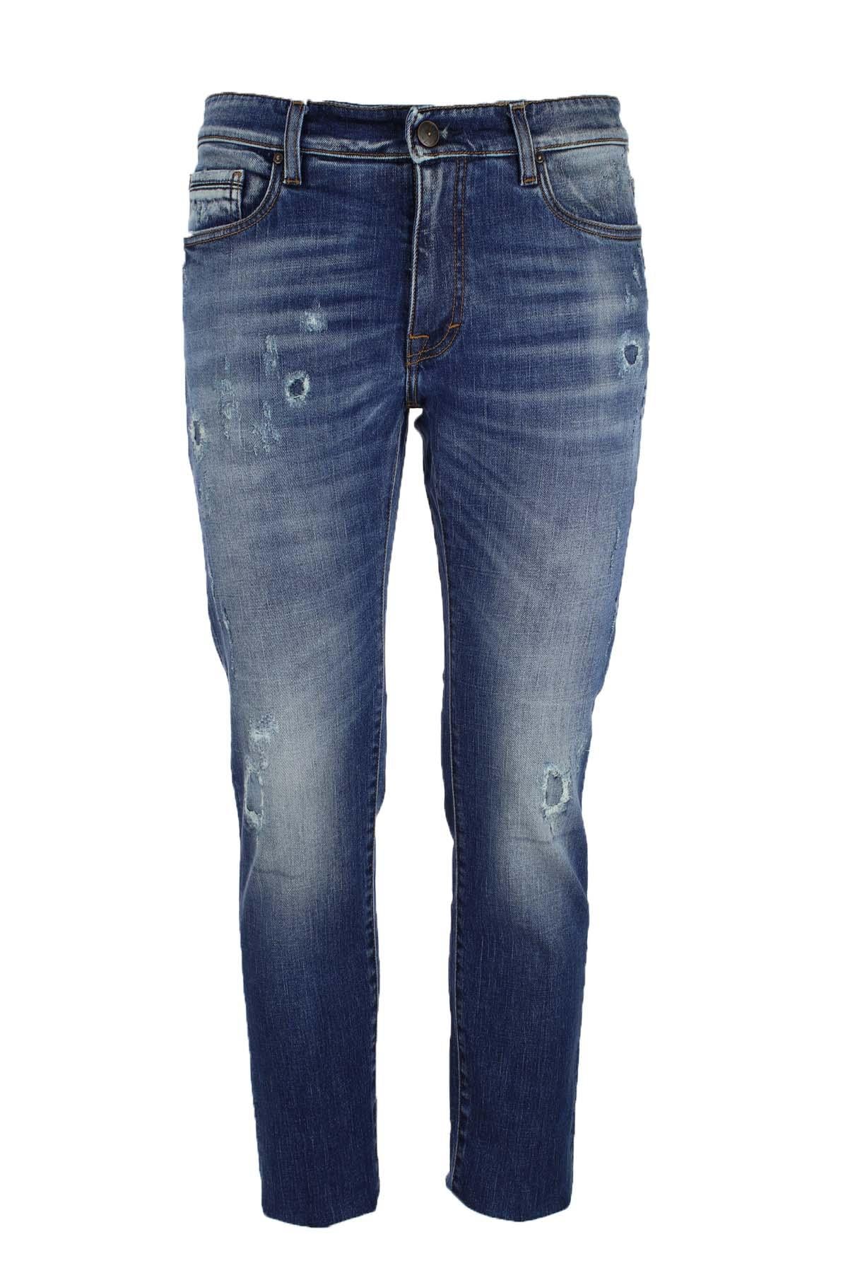 Jeans denim 5 tasche con rotture 