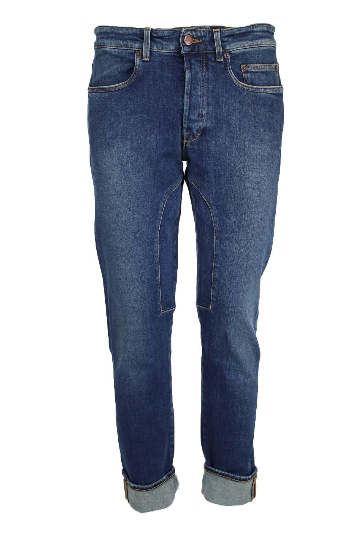 Jeans denim 5 tasche con toppe 