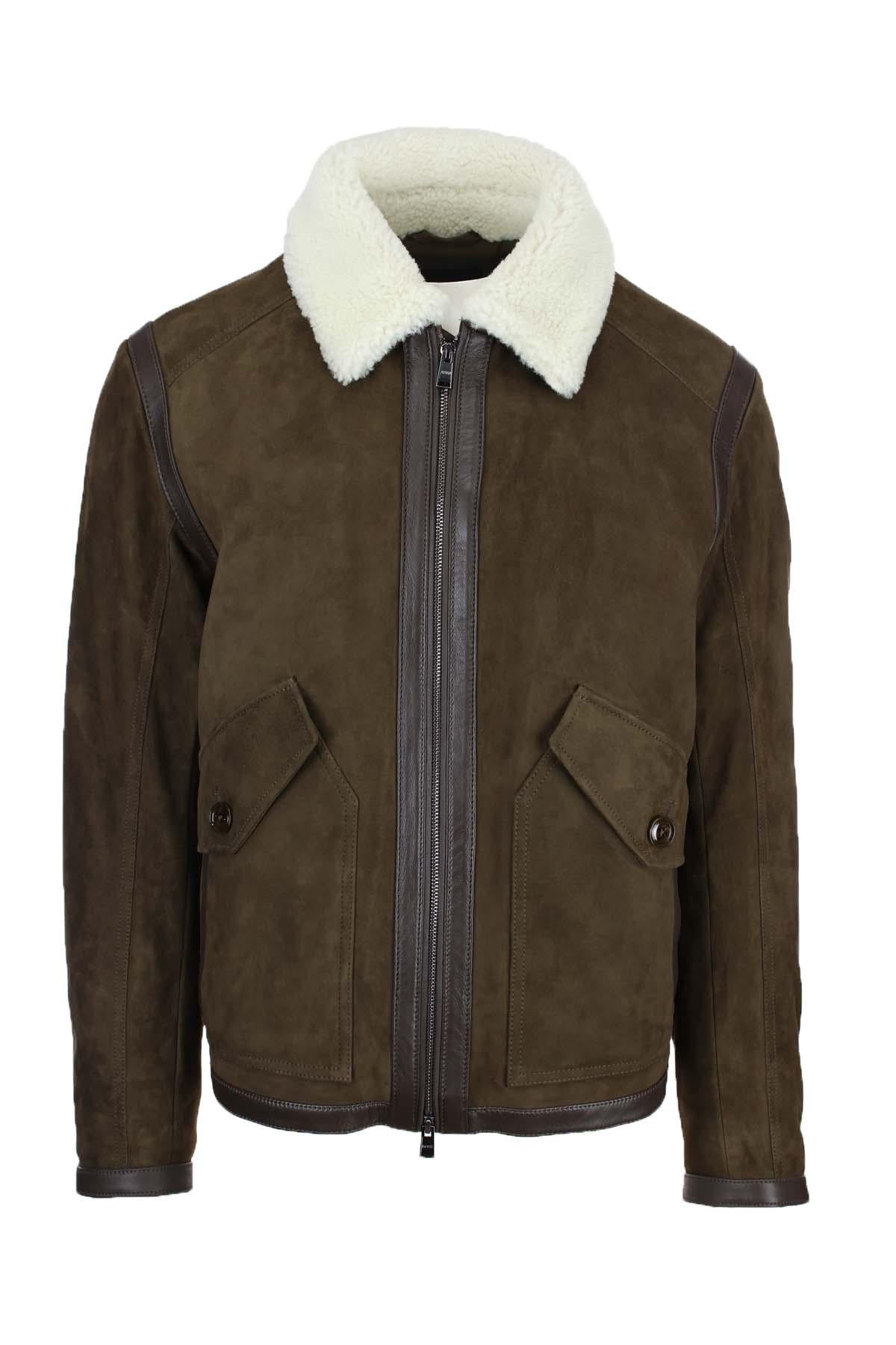 Giubbotto in pelle scamosciata collo aviatore 