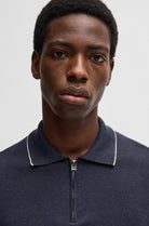 Polo mezza manica in misto lino con zip 