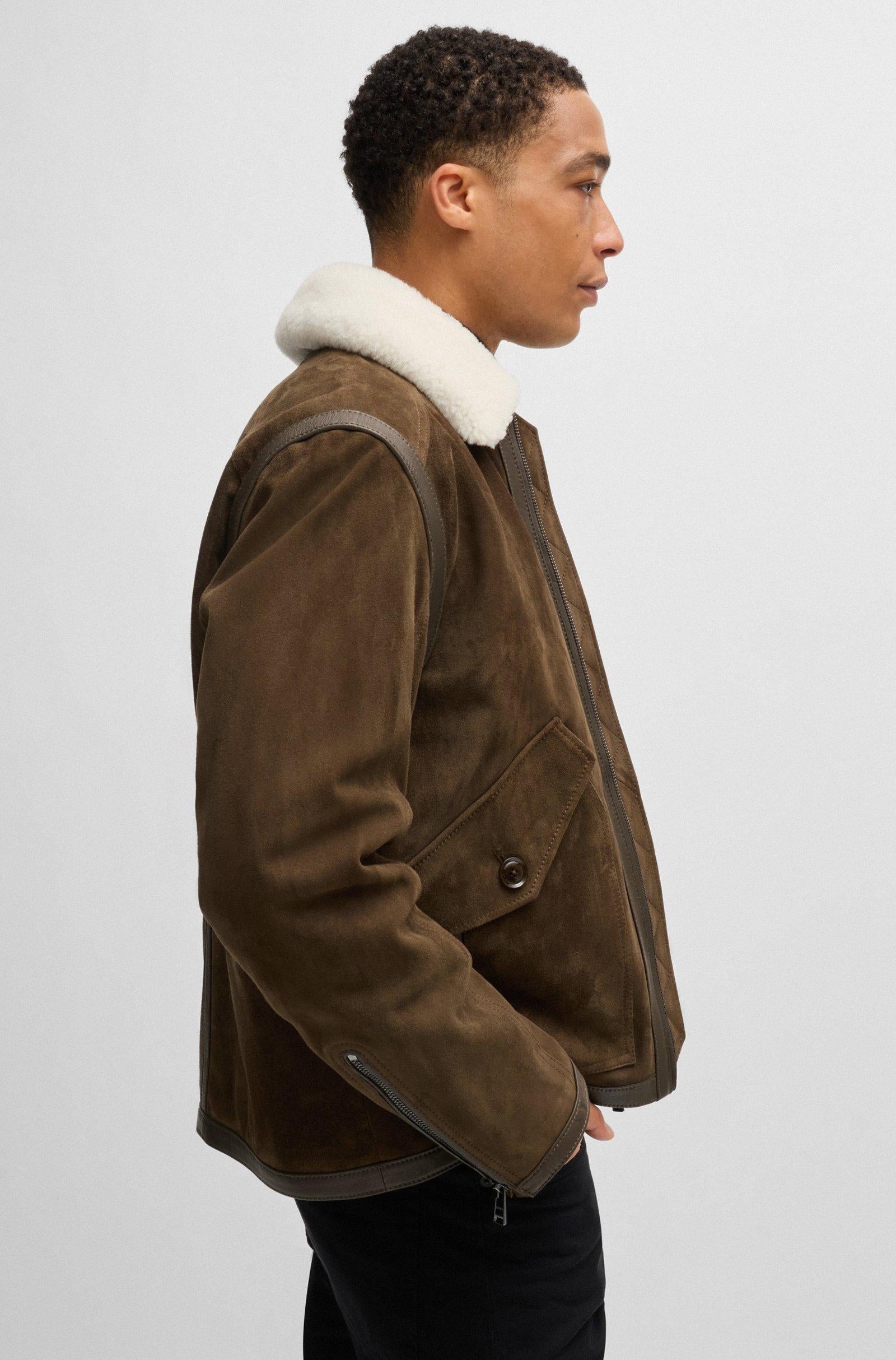 Giubbotto in pelle scamosciata collo aviatore 