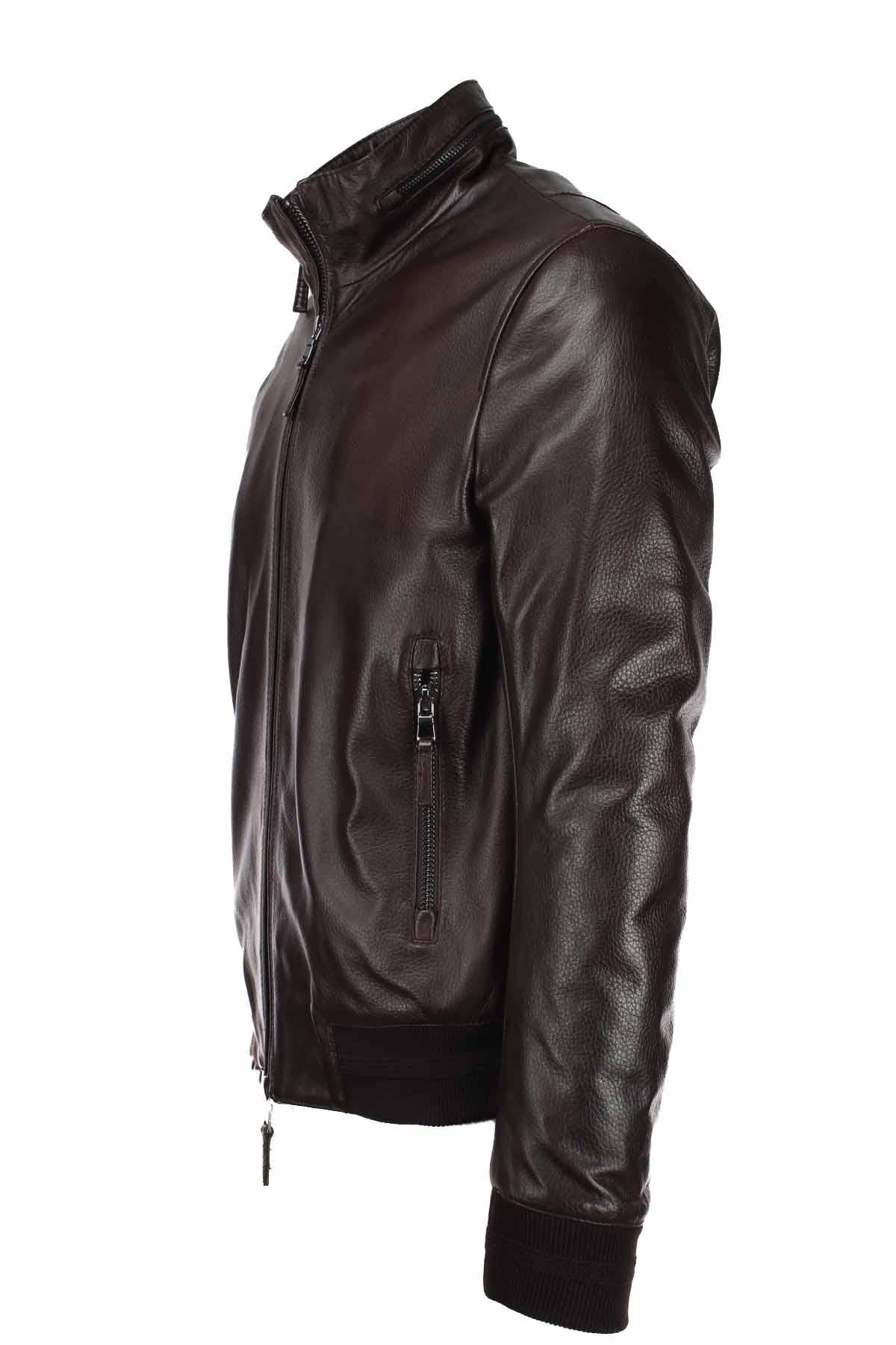 Giubbotto bomber in pelle collo aviatore 