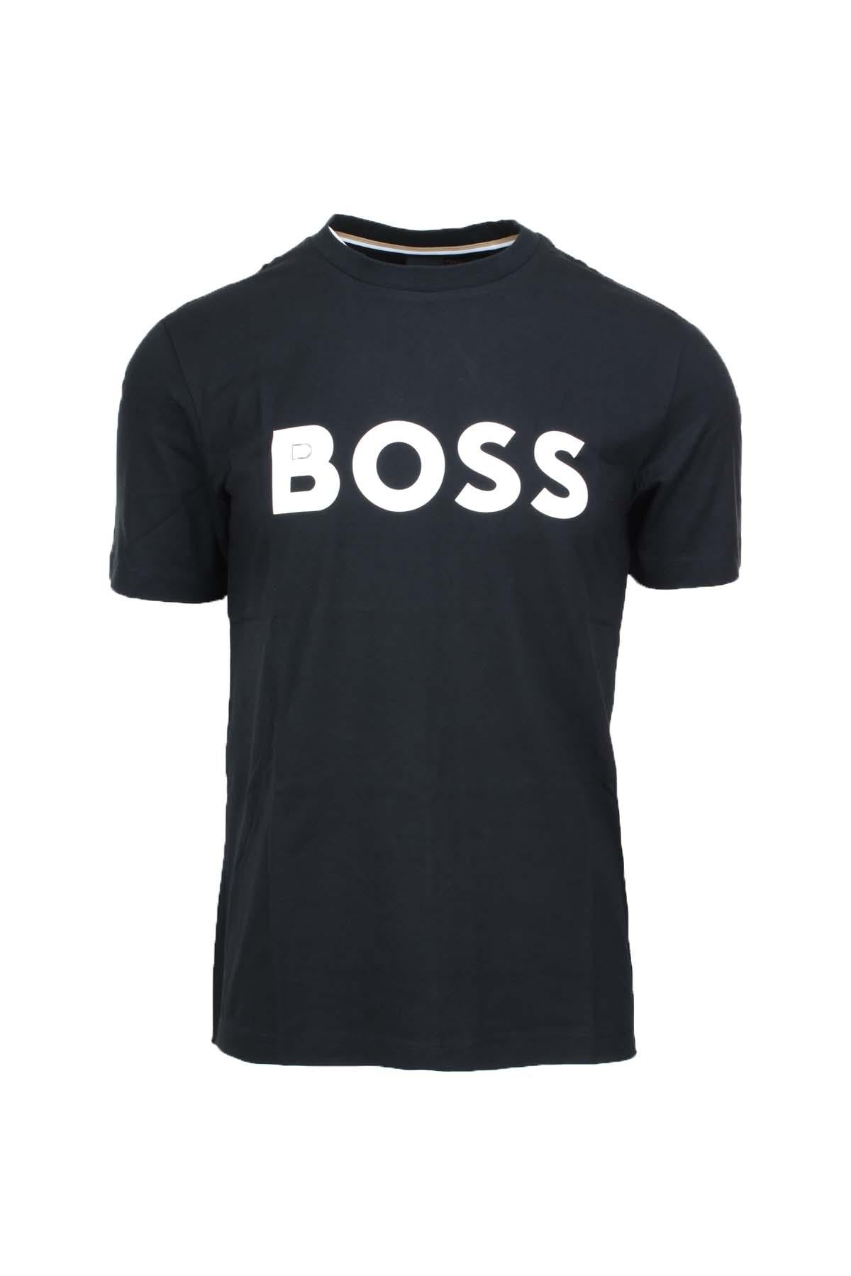 T-shirt mezza manica in cotone con maxi logo Boss 