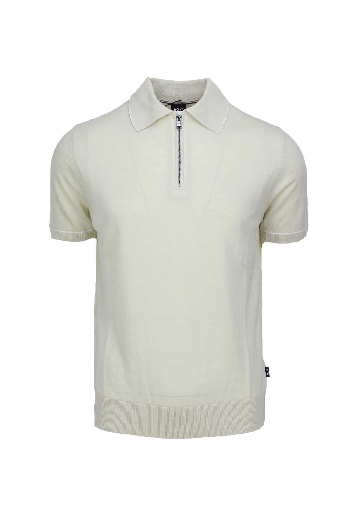 Polo mezza manica in misto lino con zip 