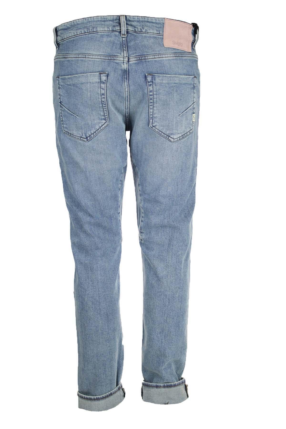 Jeans denim 5 tasche con toppe 