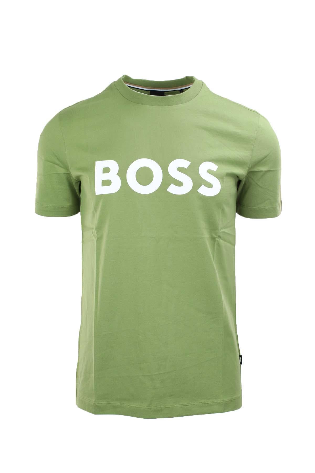 T-shirt mezza manica in cotone con maxi logo Boss 