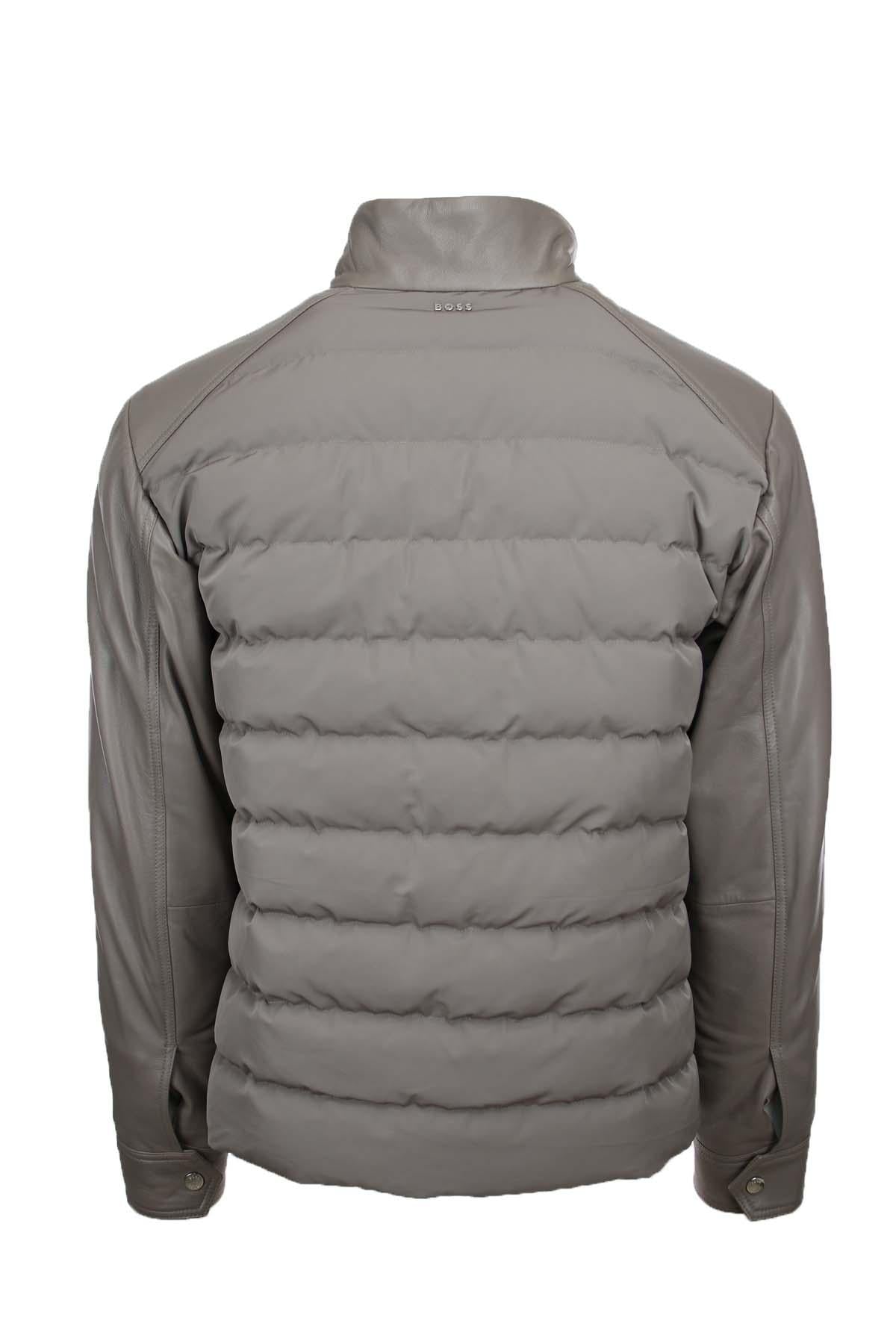 Giubbotto bomber  in pelle e nylon imbottito 