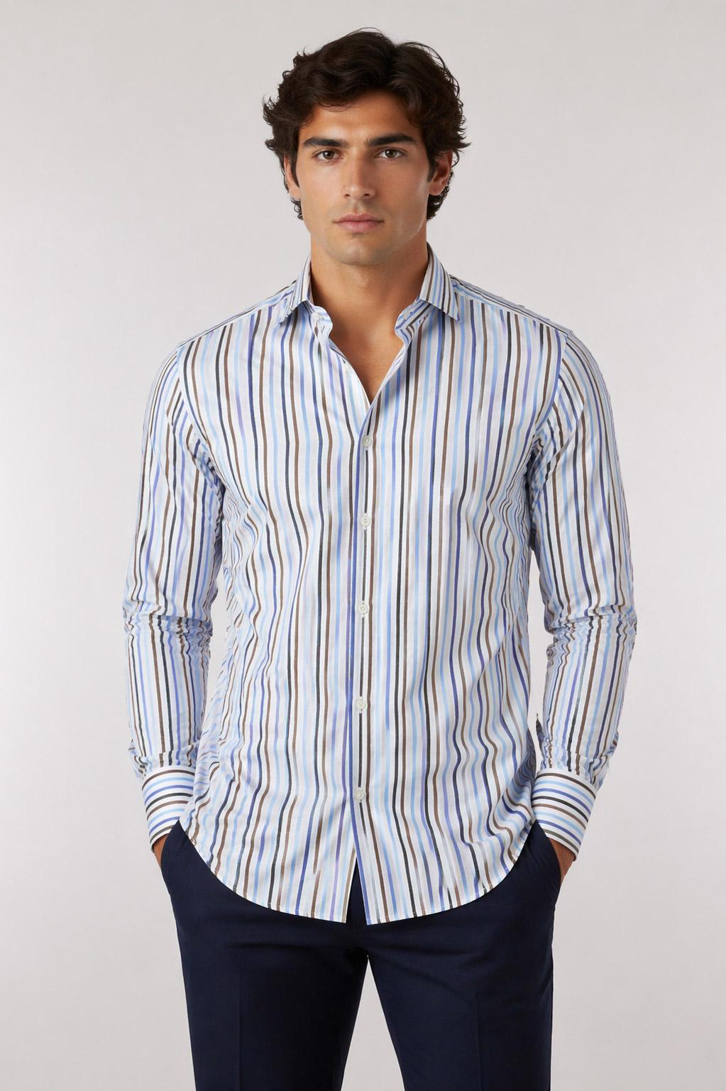 Camicia Uomo a Righe Multicolor in Cotone 